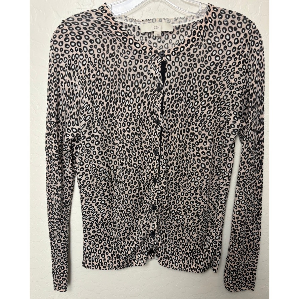 Loft Womens Leopard Print Ramie Rayon Cardigan Sweater Tan Black Size M 2304